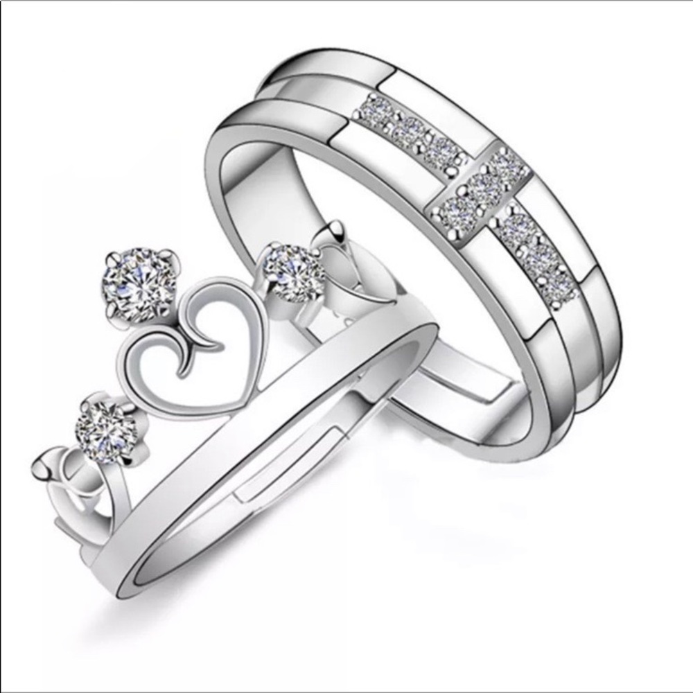 Resizable New sterling silver 2pc set diamond Ring - Picture 6 of 7
